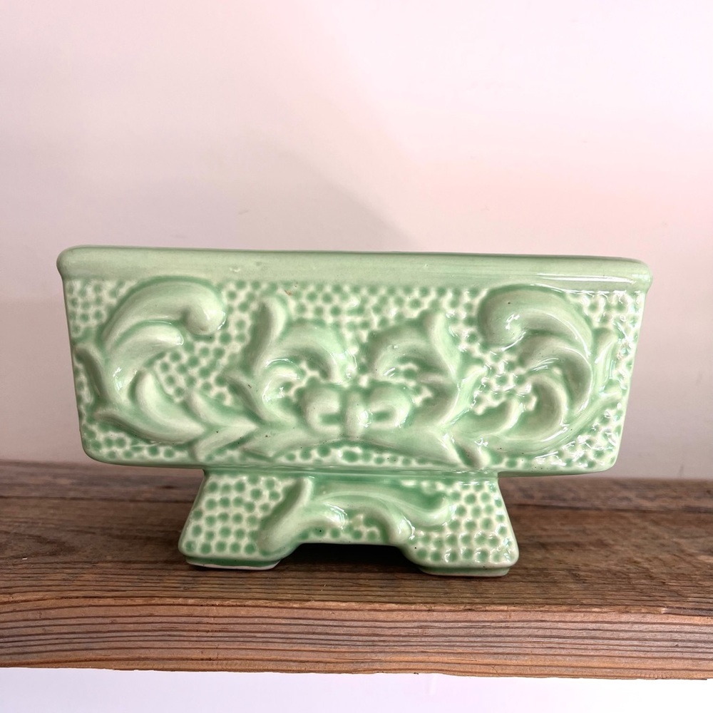 Green American Bisque Pottery Planter